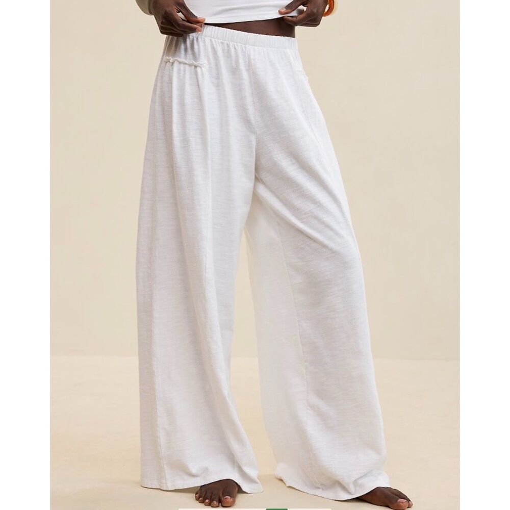 NEW Aerie womens Happiest Wide Leg Pants XL Short white knit ruffle baggy beach